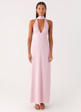 Alicia Satin Halter Maxi Dress - Baby Pink