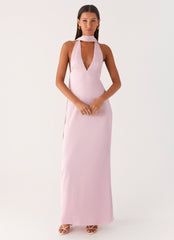 Alicia Satin Halter Maxi Dress - Baby Pink
