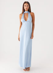 Alicia Satin Halter Maxi Dress - Baby Blue