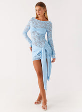 Consie Long Sleeve Mini Dress - Pale Blue