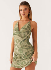Cyna Cowl Mini Dress - Jade Fern