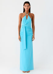Dare Me Halter Maxi Dress - Aqua Blue