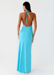 Dare Me Halter Maxi Dress - Aqua Blue