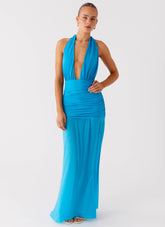 Dilemma Halter Maxi Dress - Turquoise Blue