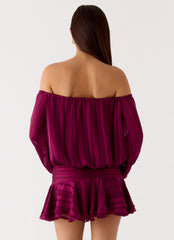 Eira Balloon Sleeve Mini Dress - Plum