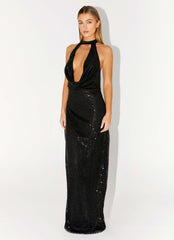 Empire Sequin Maxi Dress - Black