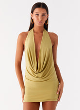 Haisley Cowl Mini Dress - Lime Green