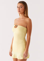 Hurts Like Hell Strapless Mini Dress - Lemon