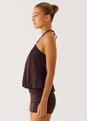 Jisoo Halter Mini Dress - Cool Chocolate