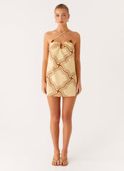 Naomi Criss Cross Mini Dress - Tidal Wave Print
