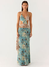Rebel Beaded Maxi Dress - Aqua Blur