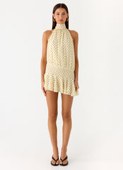 Willow Chiffon Mini Dress - Yellow Polkadot