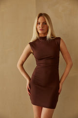 Carmen Mock Neck Ruched Bodycon Mini Dress