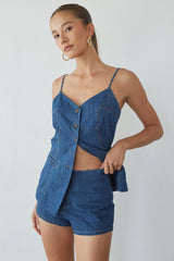 Amena Mid Rise Denim Shorts