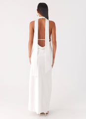 Alicia Satin Halter Maxi Dress - White