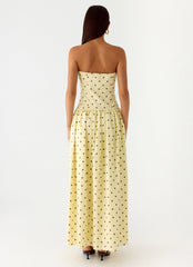 Andorra Maxi Dress - Yellow Polkadot