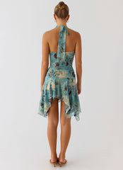 Bad Alive Halter Hanky Mini Dress - Aqua Blur
