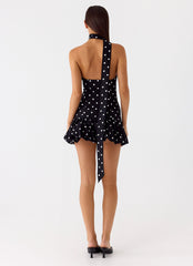 Belina Scarf Mini Dress - Black Polkadot