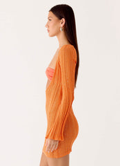 Estrella Long Sleeve Knit Mini Dress - Orange