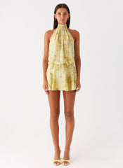 First Date Halter Mini Dress - Yellow Tie Dye