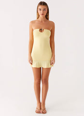 Hurts Like Hell Strapless Mini Dress - Lemon