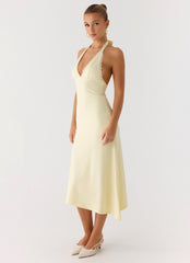 Illuminate Halter Midi Dress - Butter Yellow