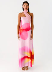 Isa Scarf Satin Maxi Dress - Frangipani Pink