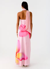 Isa Scarf Satin Maxi Dress - Frangipani Pink