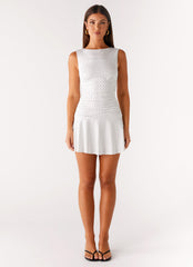 Kelda Mini Dress - White Polka Dot