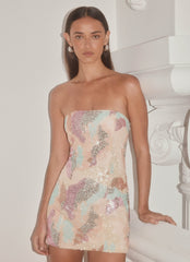Leena Strapless Beaded Mini Dress - Swirl Sequin
