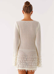 Majestic Beaded Crochet Mini Dress - Ivory