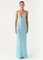 Ocean Views Sequin Maxi Dress - Blue