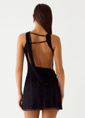 Portofino Sparkle Mesh Mini Dress - Black