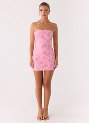 Push Back Beaded Sequin Mini Dress - Pink