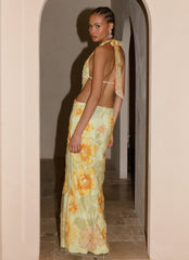 Really Something Beaded Maxi Dress - Green Floral Beaded