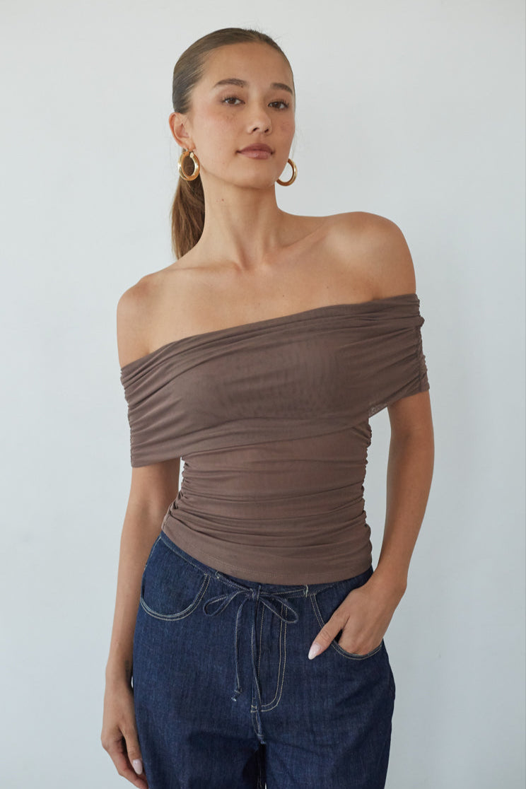 Vada Off the Shoulder Mesh Top