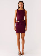 Velvet Wine Mini Dress - Boysenberry