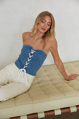 Abeline Strapless Denim Lace Up Corset